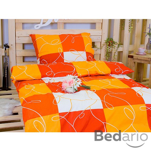 Krepové povlečení DELUXE 70x90 140x220 - Oranžové šachy