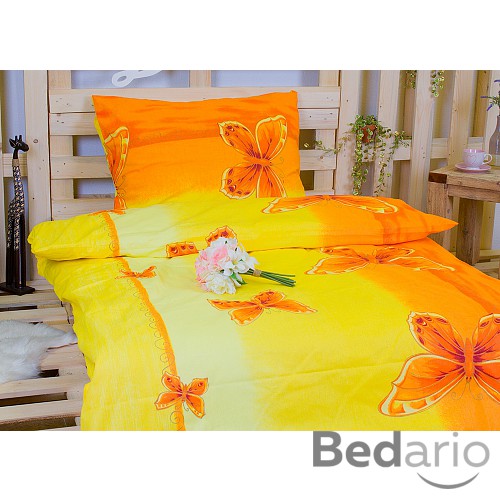 Krepové povlečení DELUXE 70x90 140x220 - Žlutý motýl