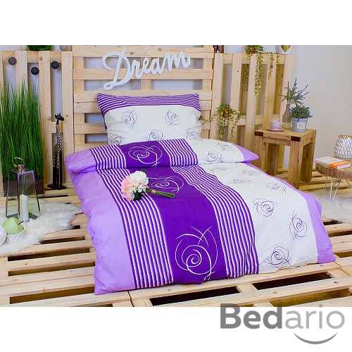 Bavlněné povlečení 140x220+70x90 Fialová poupata
