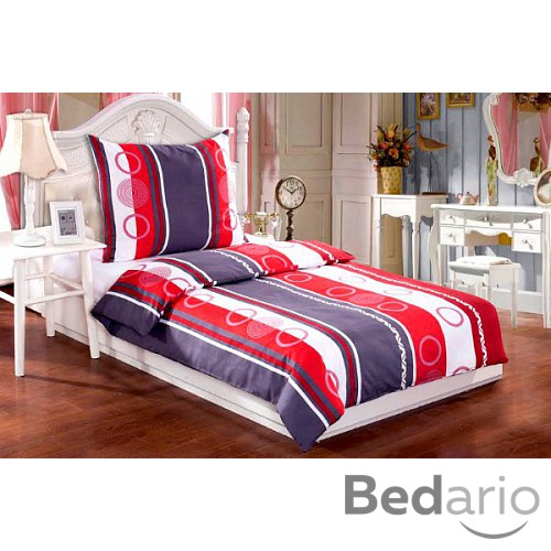 Mikrokrepové povlečení Easy 140x200 70x90 Červená kolečka