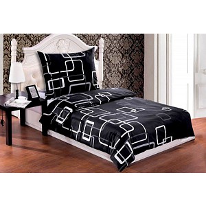 Mikrokrepové povlečení Easy 140x200 70x90 Černo-bílé kostky