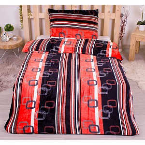 Mikroplyšové povlečení Premium 140x200+70x90 Červeno-černé pruhy