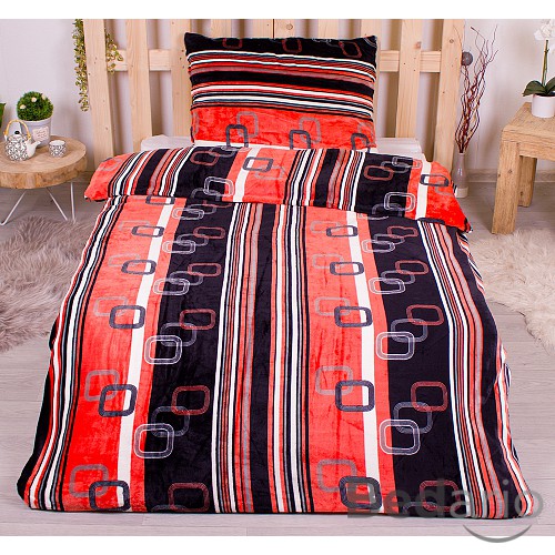 Mikroplyšové povlečení Premium 140x200+70x90 Červeno-černé pruhy