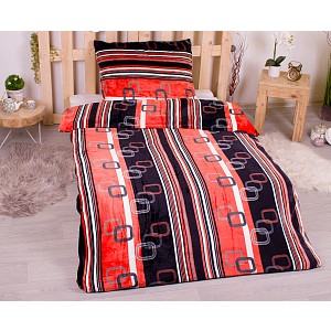 Mikroplyšové povlečení Premium 140x200+70x90 Červeno-černé pruhy