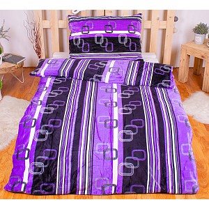 Mikroplyšové povlečení Premium 140x200+70x90 Fialovo-černé pruhy