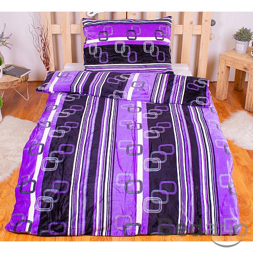 Mikroplyšové povlečení Premium 140x200+70x90 Fialovo-černé pruhy