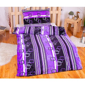 Mikroplyšové povlečení Premium 140x200+70x90 Fialovo-černé pruhy