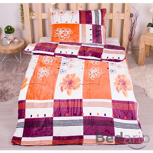 Mikroplyšové povlečení Premium 140x200+70x90 Oranžové květy