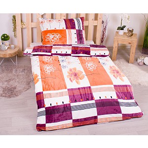 Mikroplyšové povlečení Premium 140x200+70x90 Oranžové květy