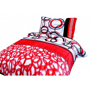 Mikroplyšové povlečení Premium 140x200+70x90 Červeno-černé kruhy