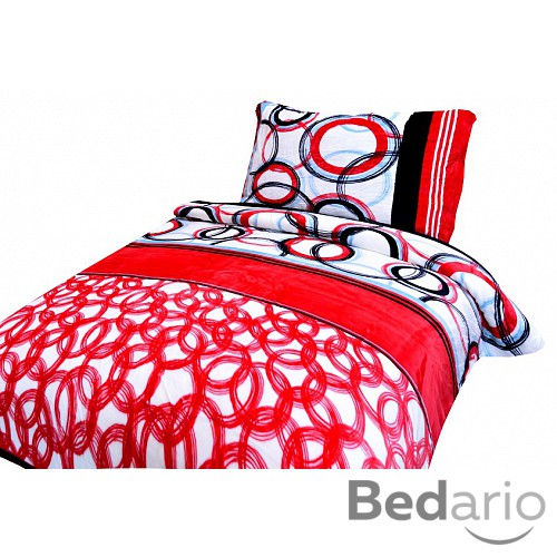 Mikroplyšové povlečení Premium 140x200+70x90 Červeno-černé kruhy