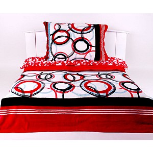 Mikroplyšové povlečení Premium 140x200+70x90 Červeno-černé kruhy
