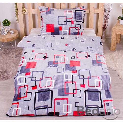 Mikroplyšové povlečení Premium 140x200+70x90 Šedo-červené kostky