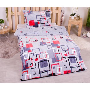 Mikroplyšové povlečení Premium 140x200+70x90 Šedo-červené kostky