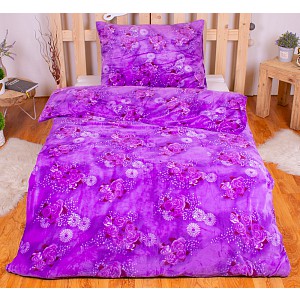 Mikroplyšové povlečení Premium 140x200+70x90 Fialové květy