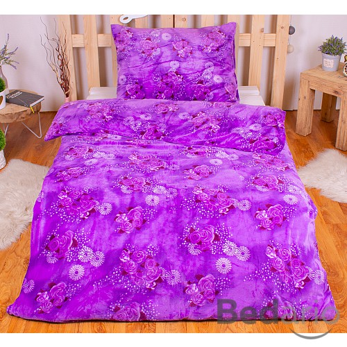 Mikroplyšové povlečení Premium 140x200+70x90 Fialové květy