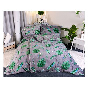 Mikroplyšové povlečení Premium 140x200+70x90 Kapradiny šedé