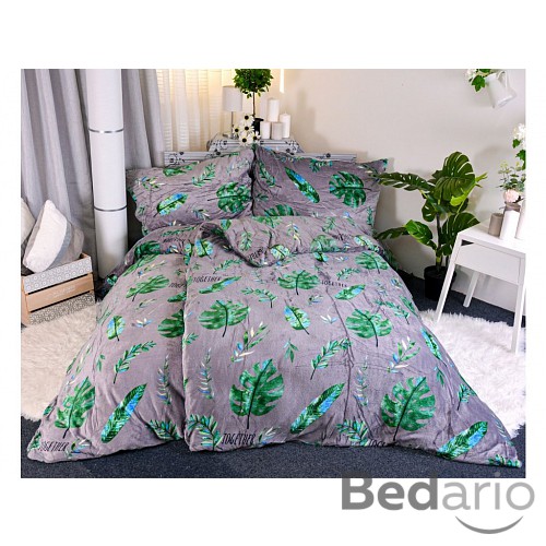 Mikroplyšové povlečení Premium 140x200+70x90 Kapradiny šedé