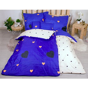 Sedmidílná sada hebkého povlečení 140x200+70x90 Srdce v modrém