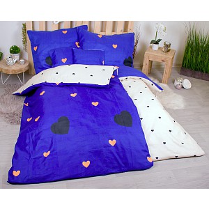 Sedmidílná sada hebkého povlečení 140x200+70x90 Srdce v modrém