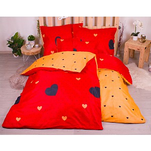 Sedmidílná sada hebkého povlečení 140x200+70x90 Srdce v červeném