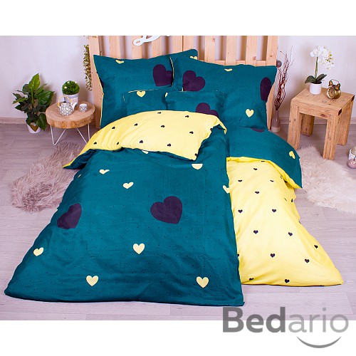 Sedmidílná sada hebkého povlečení 140x200+70x90 Srdce v zeleném