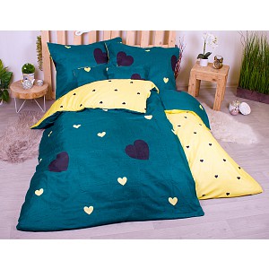 Sedmidílná sada hebkého povlečení 140x200+70x90 Srdce v zeleném