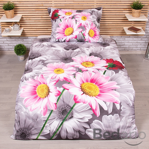 3D povlečení 140x200+70x90 Růžové kopretiny