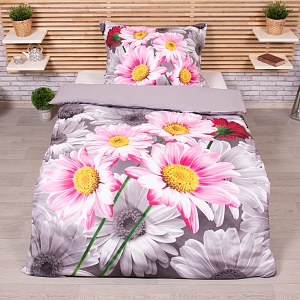 3D povlečení 140x200+70x90 Růžové kopretiny