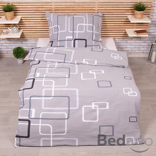 Krepové povlečení Deluxe 140x200+70x90 Kostky šedé