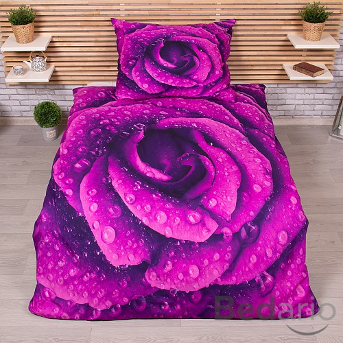 3D povlečení 140x200+70x90 Orosená růže