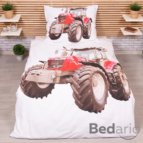 3D povlečení 140x200+70x90 Traktor RED