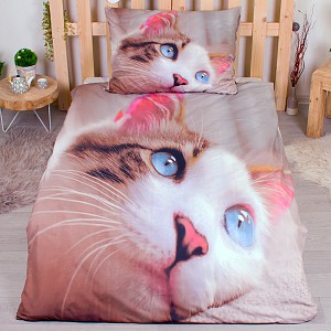 3D povlečení 140x200+70x90 Kočka modrooká