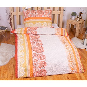 Polybavlna povlečení PREMIUM 140x200+70x90 Barevné pruhy s ornamenty