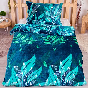 Mikroplyšové povlečení Premium 140x200+70x90 Blue leafs