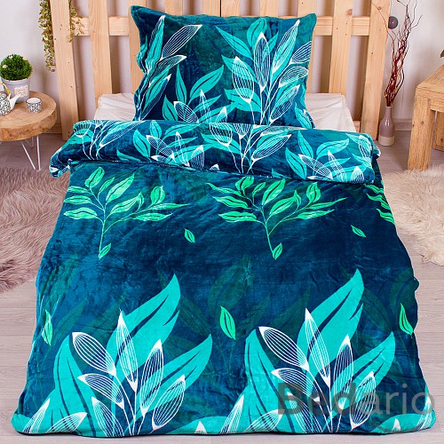 Mikroplyšové povlečení Premium 140x200+70x90 Blue leafs