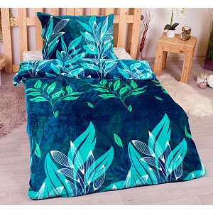 Mikroplyšové povlečení Premium 140x200+70x90 Blue leafs