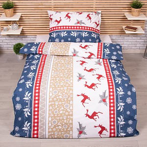 Bavlněné povlečení 140x200+70x90 s vánočním motivem - Jelen a jalovec