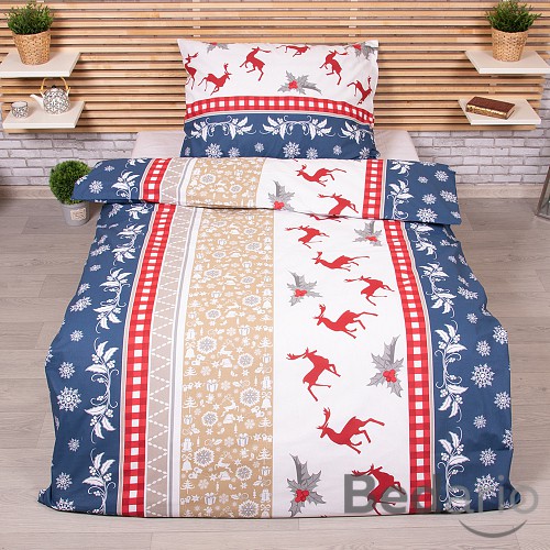 Bavlněné povlečení 140x200+70x90 s vánočním motivem - Jelen a jalovec