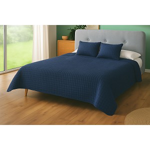 Přehoz na postel s povlaky na polštářky 220x240 + 2x 40x40 Tmavě modrá