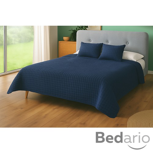 Přehoz na postel s povlaky na polštářky 220x240 + 2x 40x40 Tmavě modrá