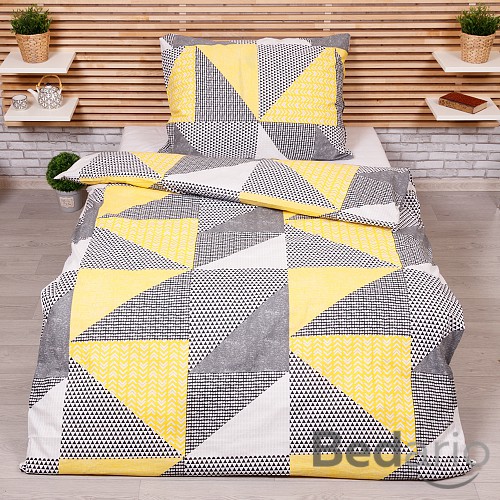 Bavlněné povlečení 140x200+70x90 Geometrie žlutá