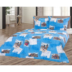 Bavlněné povlečení CITY MODRÁ 140x200+70x90