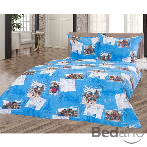 Bavlněné povlečení CITY MODRÁ 140x200+70x90