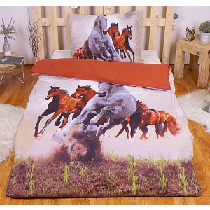 3D povlečení 140x200+70x90 Divocí koně