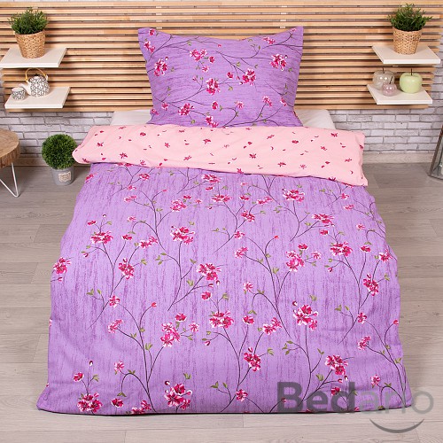 Prodloužené bavlněné povlečení 140x220+70x90 Fleur fialová