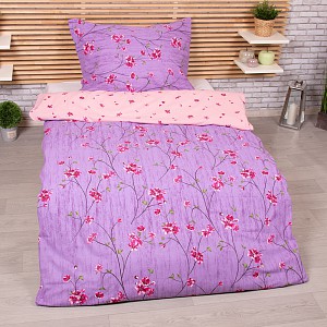 Prodloužené bavlněné povlečení 140x220+70x90 Fleur fialová