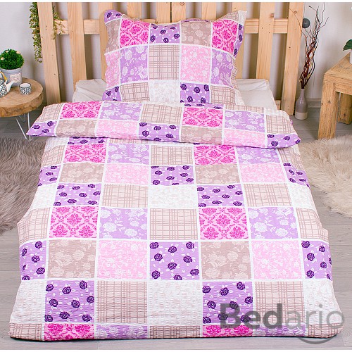 Prodloužené bavlněné povlečení 140x220+70x90 Patchwork růžový