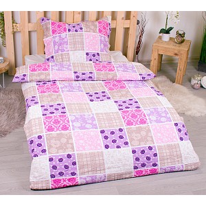 Prodloužené bavlněné povlečení 140x220+70x90 Patchwork růžový