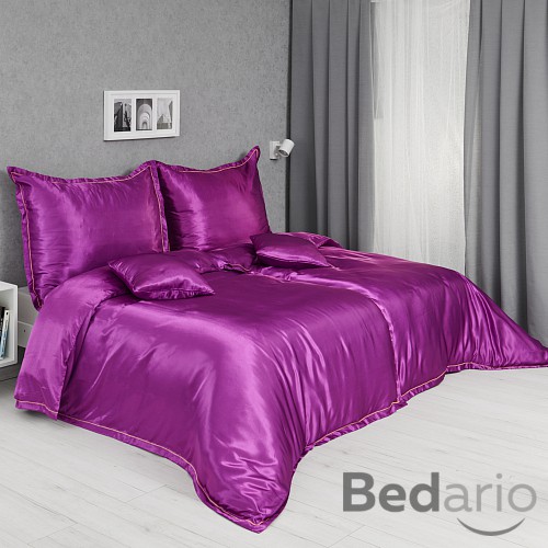 Třídílná sada saténového povlečení 140x200+70x90+40x40 - FIALOVÁ
